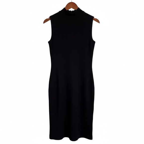 House of Harlow Mock Neck Ribbed Midi Dress Small Black Side Slit Revolve EUC - Picture 3 of 6